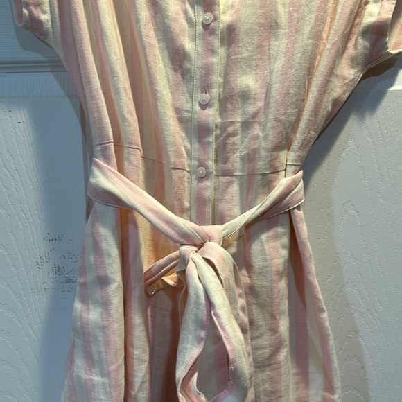 Draper James Trisha Linen Button Front Shirt Dress S Cabana Stripe Pink - Picture 7 of 8